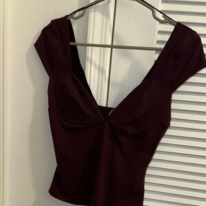 Free People Dark Burgundy V-Neck Blouse